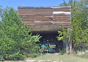 Old wooden building in Densmore, Kansas.