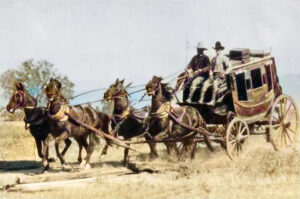 Overland mail stagecoach.