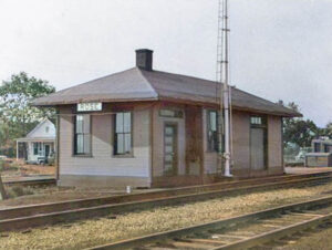 Missouri Pacific Railroad Depot in Rose, Kansas by H. Killam, 1955.