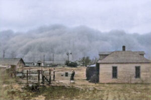 Dust storm in Tribune, Kansas, 1933.