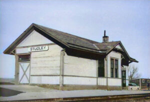 Union Pacific Railroad Depot in Studley, Kansas in about 1960.