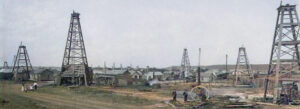 Oil Wells in Chautauqua County, Kansas in about 1900.