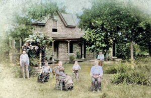 Alfred Sage, front right, and other family members at the the Sage Inn. Colorized