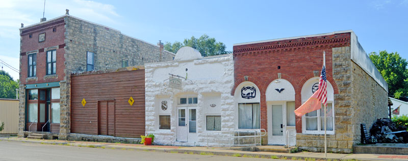 Business buildings in Harveyville, Kansas by Kathy Alexander.