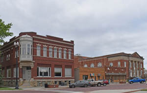 Business buildings in downtown Hiawatha, Kansas.