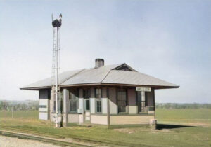 Missouri Pacific Railroad Depot in Miller, Kansas by H. Killam, 1957.