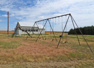 An old one-room school house still stands in Achilles, Kansas.