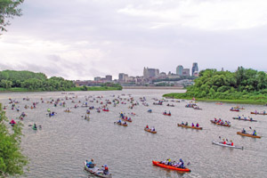 Paddlers on the Missouri River starting at Kaw Point Park, by the Corps of Engineers.