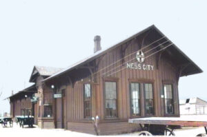 Atchison, Topeka & Santa Fe Railroad Depot in Ness City, Kansas.