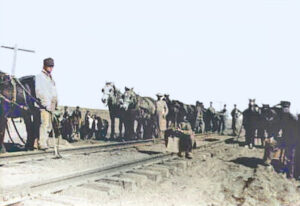 Railroad tracks being built to Coronado, Kansas.