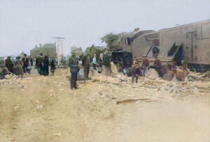 Train wreck over the Cimarron River in Seward County, Kansas, early 1900s. Train wreck over the Cimarron River in Seward County, Kansas, early 1900s.