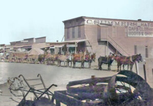 Freight wagons in Liberal, Kansas, about 1900.