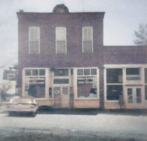 Grocery store and old post office in Galesburg in 1960.