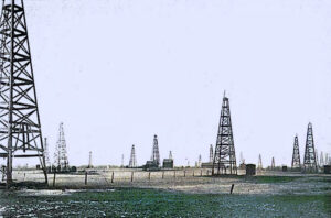 Oil derricks near Chanute, Kansas.