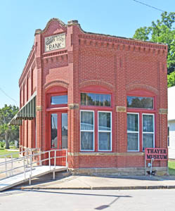 The old Thayer State Bank now serves as the Thayer Museum, photo by Kathy Alexander.