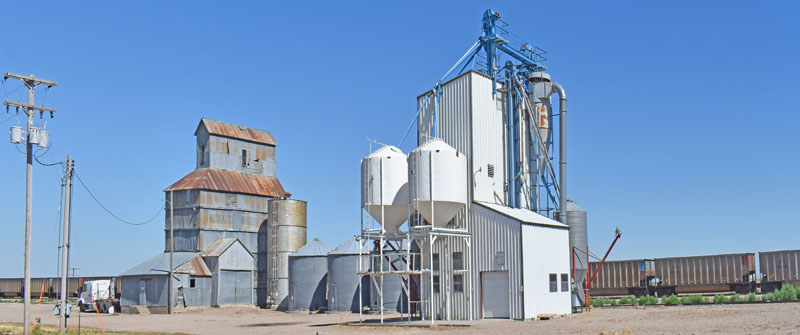 Railroad and silos in Edson, Kansas by Kathy Alexander.