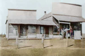 Business buildings in Halford, Kansas 1916.