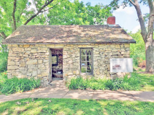 Reconstructed Kanza house at the Kaw Mission in Council Grove, Kansas.