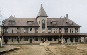 Missouri, Kansas & Texas Railway depot in Parsons, Kansas, 1900.