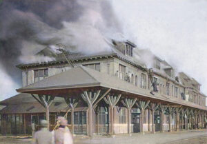 Depot burning in Parsons, Kansas in 1912.