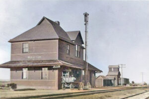 Chicago, Rock Island & Pacific Railroad depot in Ruleton, Kansas.