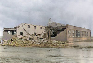 Tornado damage at the Ruleton, Kansas school, 1941.