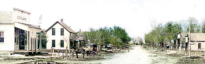 Main Street in Detroit, Kansas, early 1900s. Main Street in Detroit, Kansas, early 1900s.