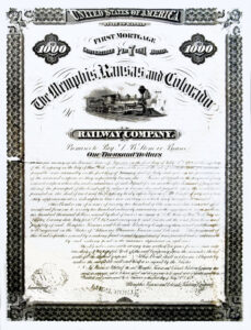 Memphis, Kansas & Colorado Railway Stock Certificate.