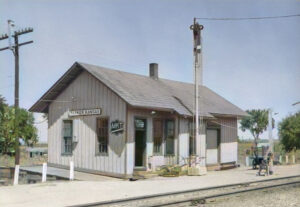 Missouri, Kansas & Texas Railroad depot in Parker, Kansas.