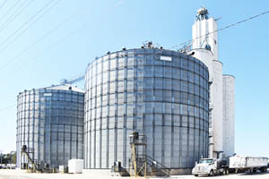 Silos and a grain elevator by Kathy Alexander.