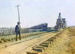 Missouri Pacific Railroad and cattle pens in Greenleaf, Kansas.