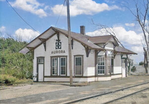 Atchison, Topeka & Santa Fe Railroad depot in Aurora, Kansas.