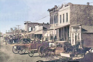 Business buildings in Attica, Kansas in 1908.