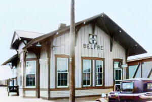 Atchison, Topeka & Santa Fe Railroad Depot in Belpre, Kansas.