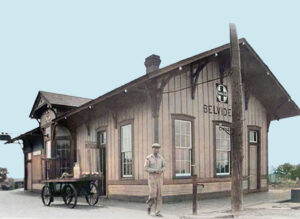 Santa Fe Depot in Belvideir, Kansas, 1931.