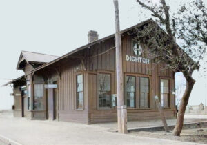Atchison, Topeka & Santa Fe Railroad depot in Dighton, Kansas. Atchison, Topeka & Santa Fe Railroad depot in Dighton, Kansas.