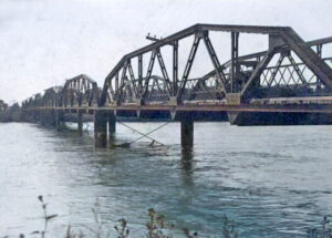 Arkansas River bridge in Kinsley, Kansas. Arkansas River bridge in Kinsley, Kansas.